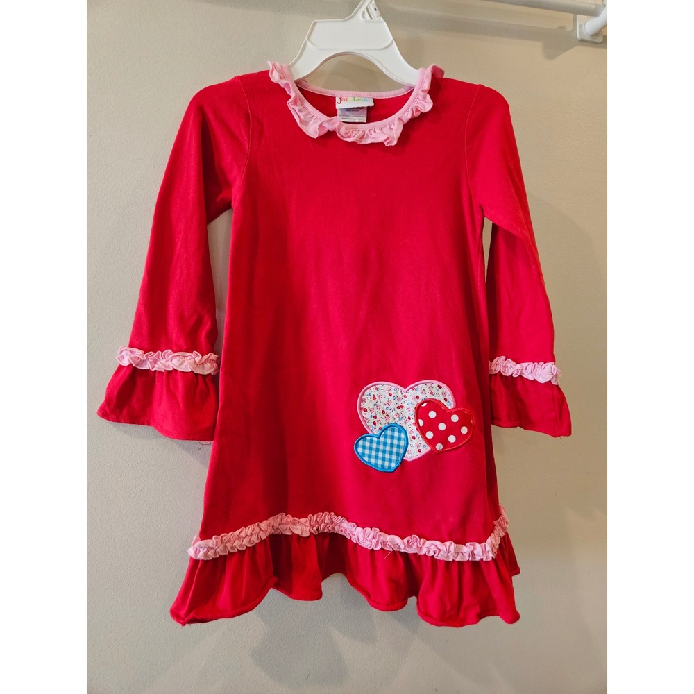 Jellybean Girls Red Heart Applique Ruffle Dress‎ Long Sleeve Valentine Size 7